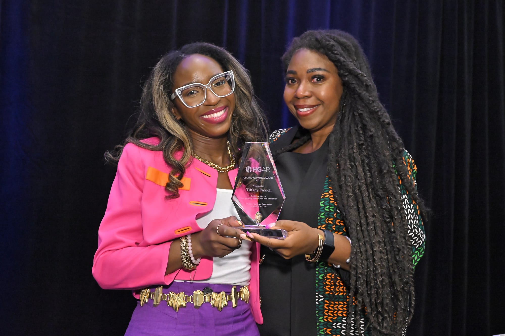From left, Tiffany French, winner of HGAR’s “Up & Coming Award,” with Crystal Hawkins-Syska, HGAR Recognition Committee Chair